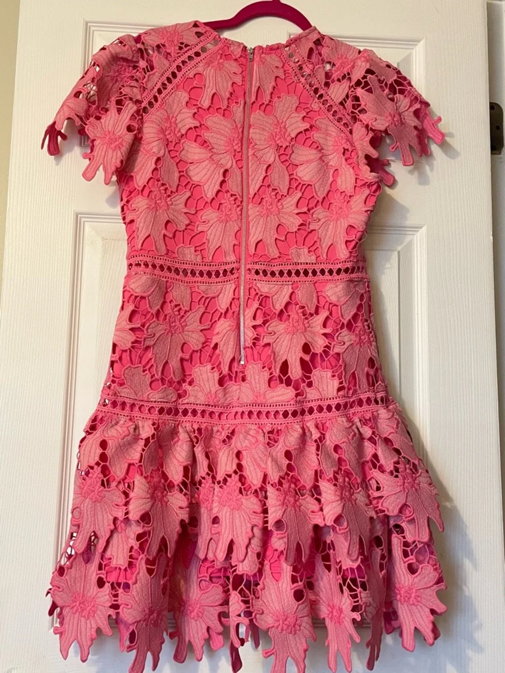 Eyelet Lace Short-Sleeve Mini Dress in Pink - Picture 2 of 5